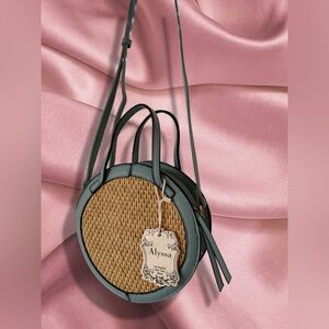 Green and Tan Round Woven Bag